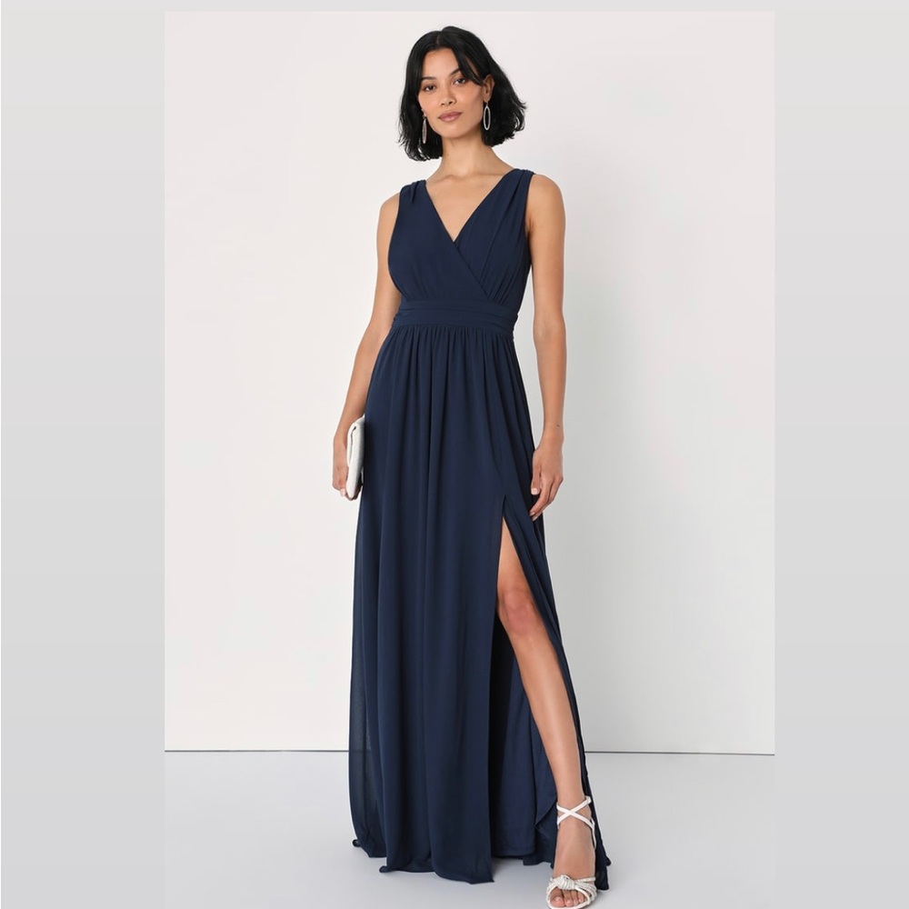 Lulu’s Thoughts of Hue Navy Blue Surplice Maxi Dress 1x